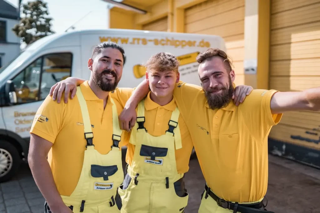 Das Team von Schipper GmbH umarmt sich und lächelt in die Kamera